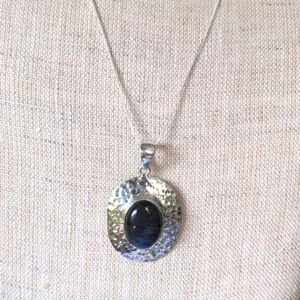 Blue Flash Labradorite & Solid Sterling Silver Pendant Necklace, New, Genuine